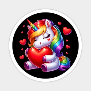 Cute Unicorn With Heart Valentines Day For Girls Womens Kids Magnet